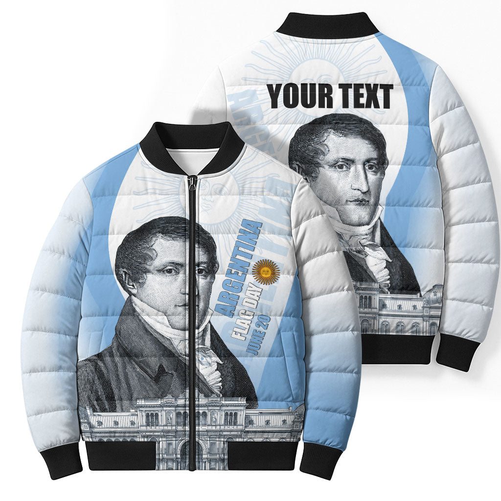 Custom Argentina Manuel Belgrano Bomber Puffer Jacket Flag Day - Patriotic Sun of May