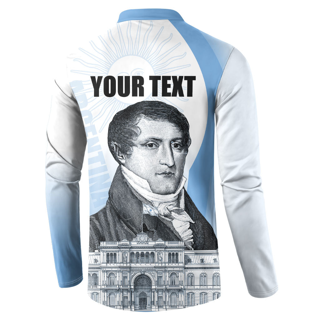 Custom Argentina Manuel Belgrano Button Sweatshirt Flag Day - Patriotic Sun of May