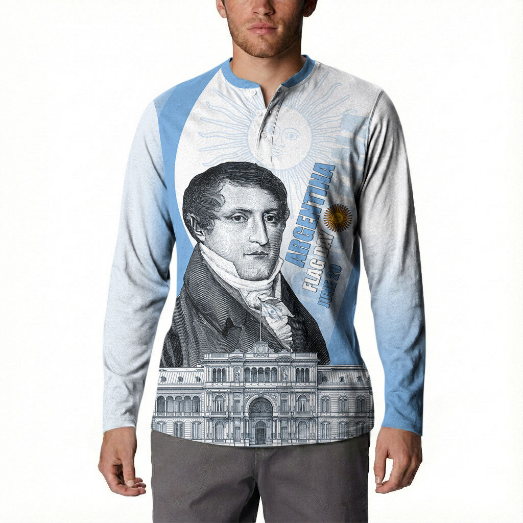 Custom Argentina Manuel Belgrano Button Sweatshirt Flag Day - Patriotic Sun of May