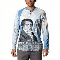 Custom Argentina Manuel Belgrano Button Sweatshirt Flag Day - Patriotic Sun of May