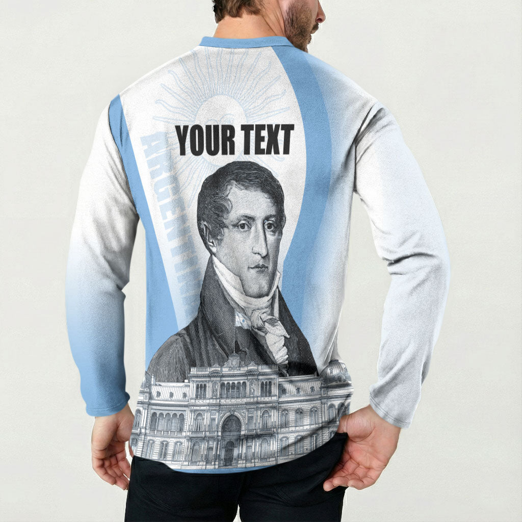 Custom Argentina Manuel Belgrano Button Sweatshirt Flag Day - Patriotic Sun of May