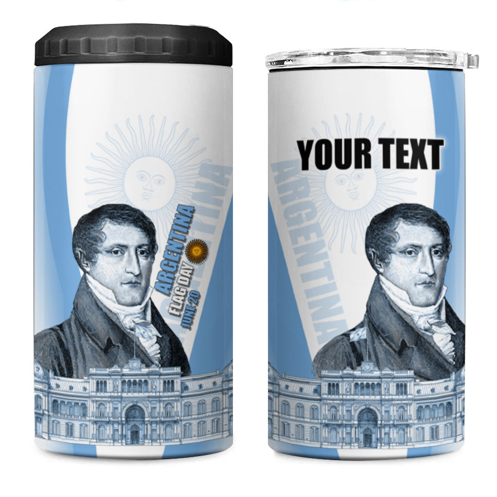 Custom Argentina Manuel Belgrano 4 in 1 Can Cooler Tumbler Flag Day - Patriotic Sun of May