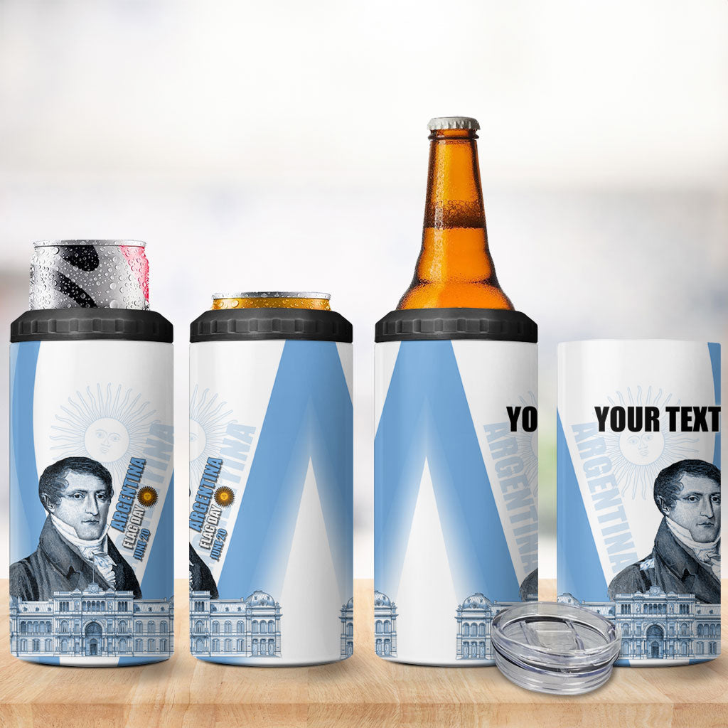 Custom Argentina Manuel Belgrano 4 in 1 Can Cooler Tumbler Flag Day - Patriotic Sun of May
