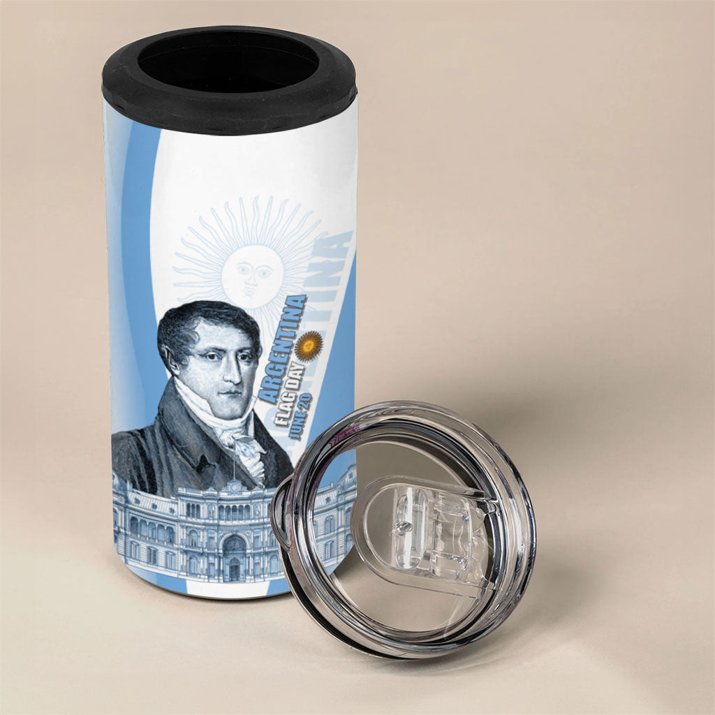 Custom Argentina Manuel Belgrano 4 in 1 Can Cooler Tumbler Flag Day - Patriotic Sun of May