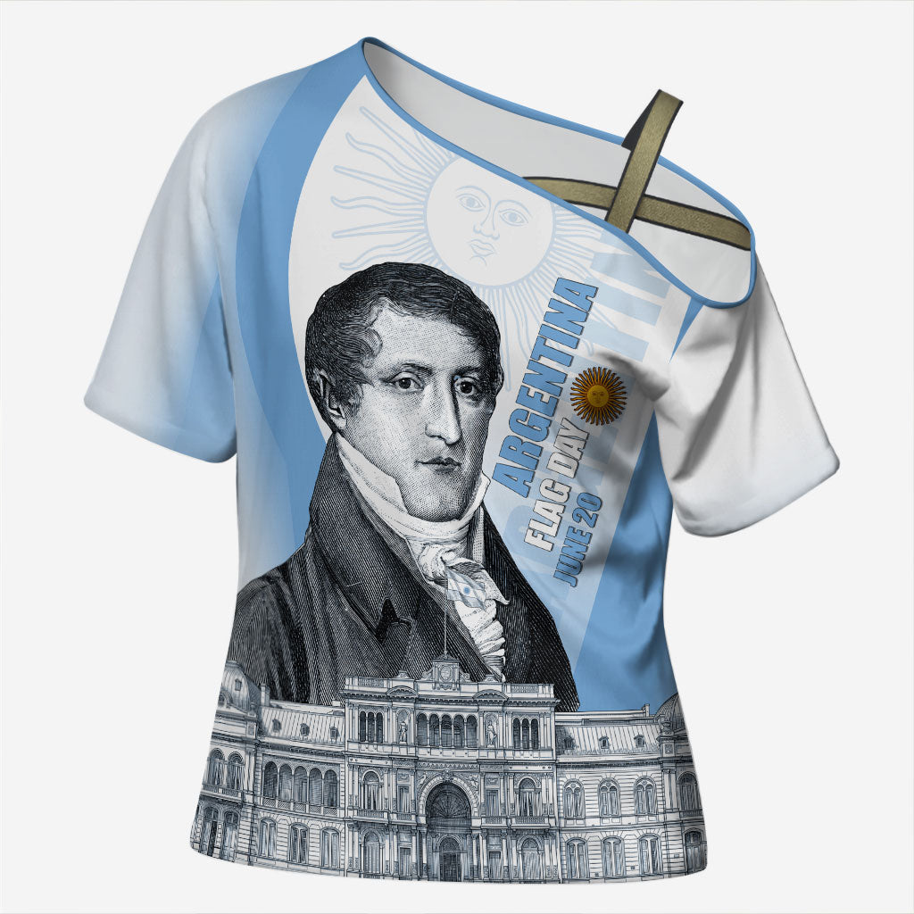 Custom Argentina Manuel Belgrano Cross Shoulder Shirt Flag Day - Patriotic Sun of May