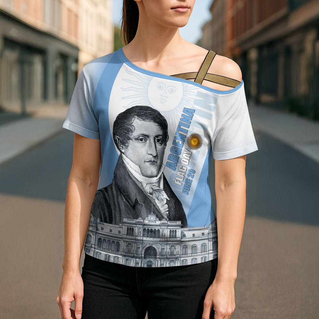 Custom Argentina Manuel Belgrano Cross Shoulder Shirt Flag Day - Patriotic Sun of May