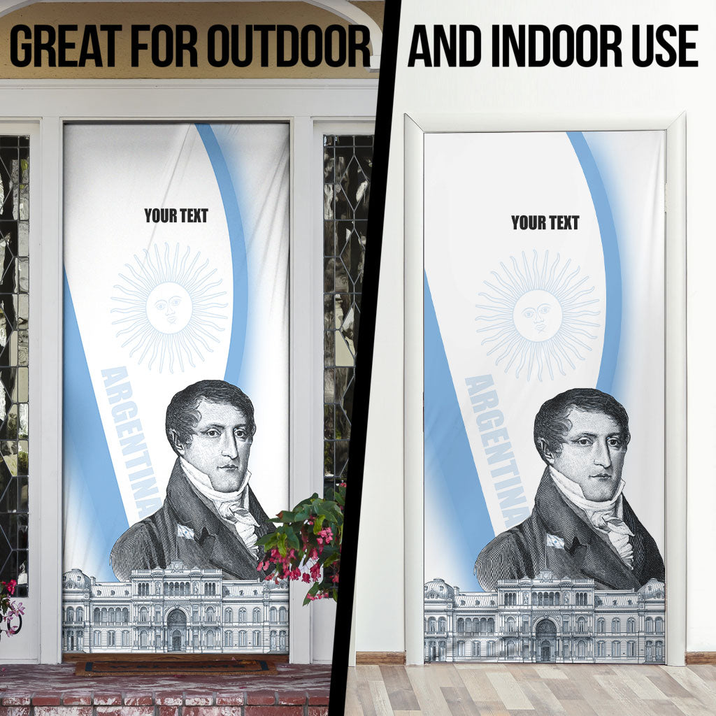 Custom Argentina Manuel Belgrano Door Cover Flag Day - Patriotic Sun of May
