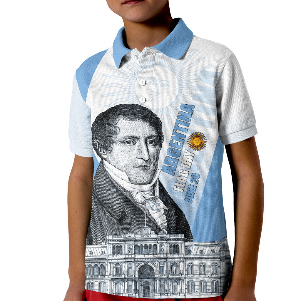 Custom Argentina Manuel Belgrano Kid Polo Shirt Flag Day - Patriotic Sun of May