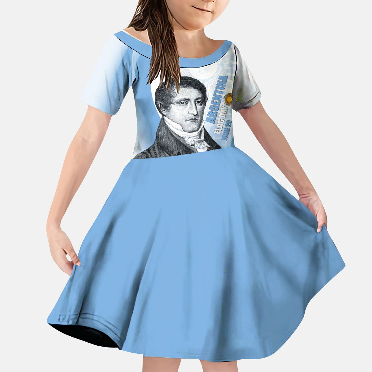 Custom Argentina Manuel Belgrano Kid Short Sleeve Dress Flag Day - Patriotic Sun of May