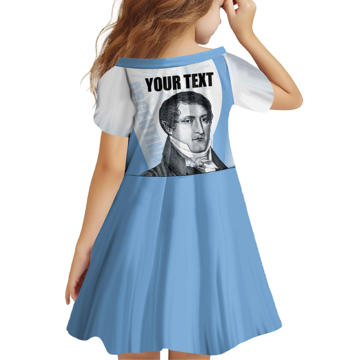 Custom Argentina Manuel Belgrano Kid Short Sleeve Dress Flag Day - Patriotic Sun of May