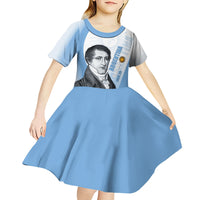 Custom Argentina Manuel Belgrano Kid Short Sleeve Dress Flag Day - Patriotic Sun of May