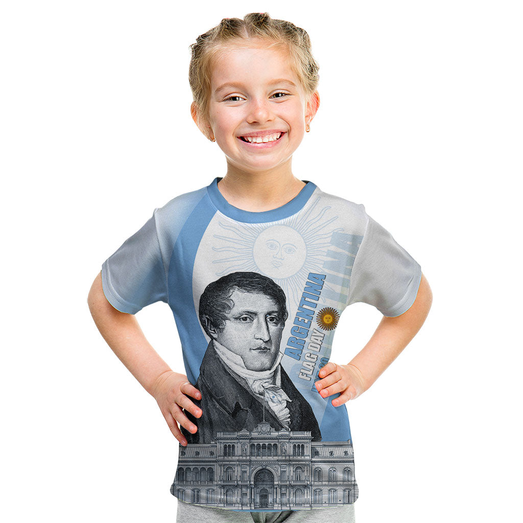 Custom Argentina Manuel Belgrano Kid T Shirt Flag Day - Patriotic Sun of May