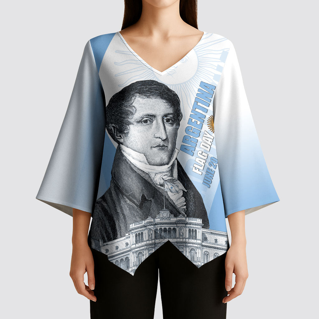 Custom Argentina Manuel Belgrano Kimono Sleeve Blouse Flag Day - Patriotic Sun of May