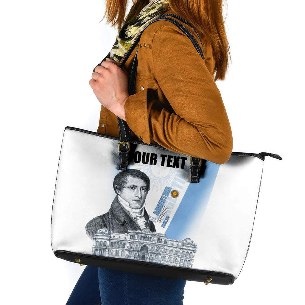 Custom Argentina Manuel Belgrano Leather Tote Bag Flag Day - Patriotic Sun of May
