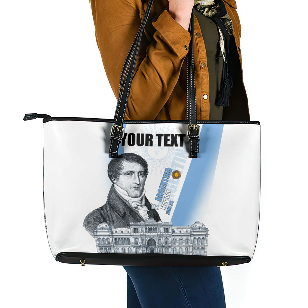 Custom Argentina Manuel Belgrano Leather Tote Bag Flag Day - Patriotic Sun of May
