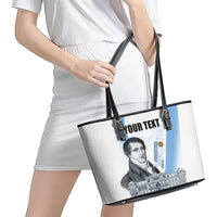 Custom Argentina Manuel Belgrano Leather Tote Bag Flag Day - Patriotic Sun of May