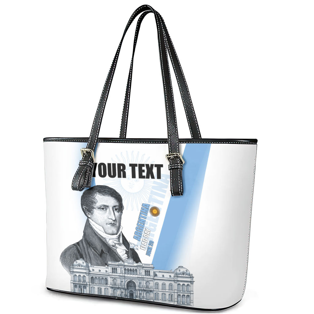 Custom Argentina Manuel Belgrano Leather Tote Bag Flag Day - Patriotic Sun of May