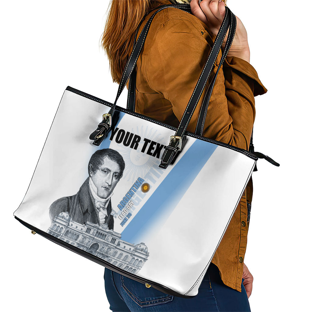 Custom Argentina Manuel Belgrano Leather Tote Bag Flag Day - Patriotic Sun of May