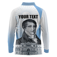 Custom Argentina Manuel Belgrano Long Sleeve Polo Shirt Flag Day - Patriotic Sun of May