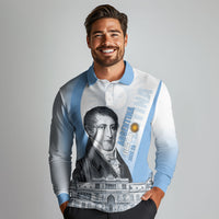 Custom Argentina Manuel Belgrano Long Sleeve Polo Shirt Flag Day - Patriotic Sun of May