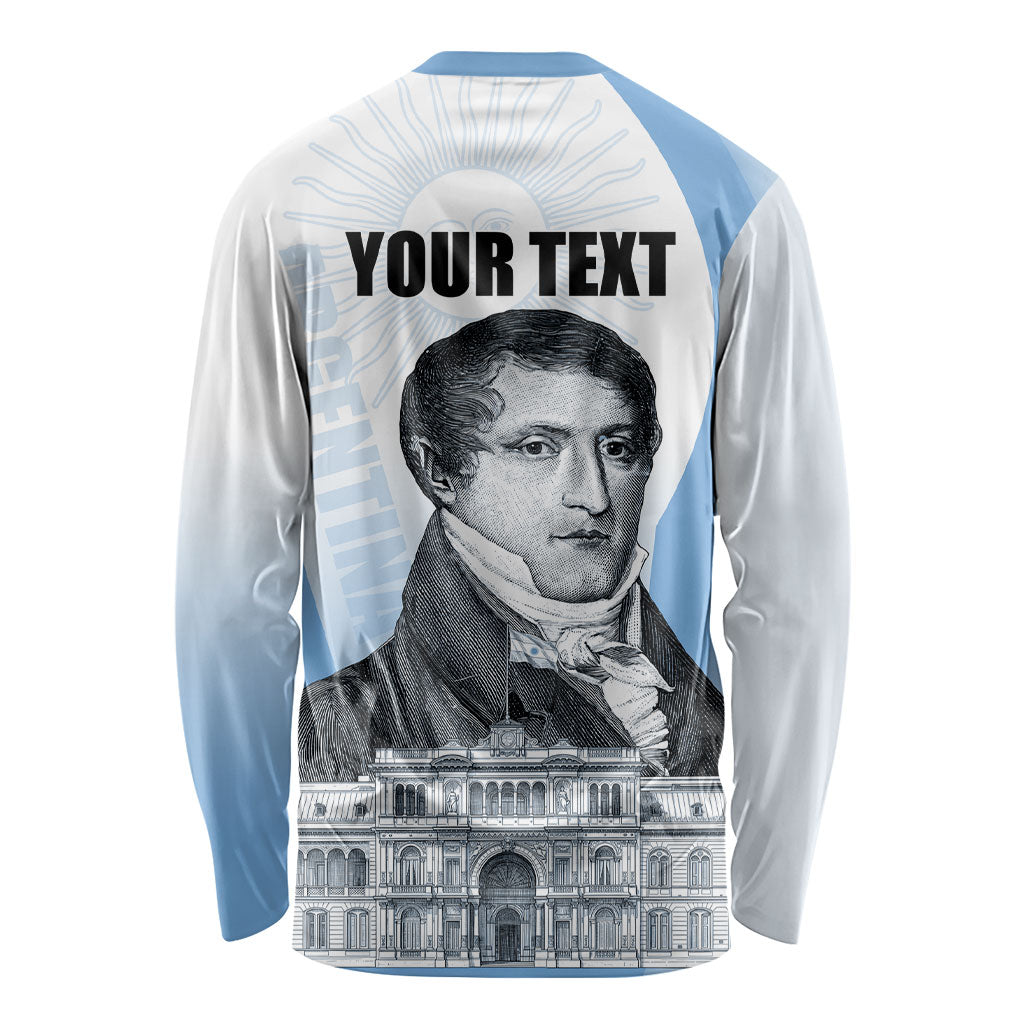 Custom Argentina Manuel Belgrano Long Sleeve Shirt Flag Day - Patriotic Sun of May