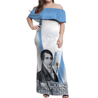 Custom Argentina Manuel Belgrano Off Shoulder Maxi Dress Flag Day - Patriotic Sun of May