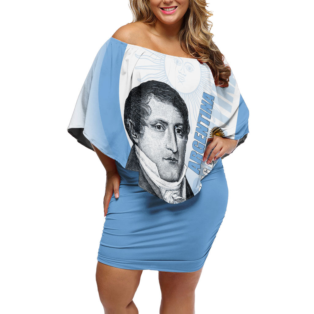 Custom Argentina Manuel Belgrano Off Shoulder Short Dress Flag Day - Patriotic Sun of May