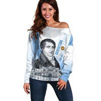 Custom Argentina Manuel Belgrano Off Shoulder Sweater Flag Day - Patriotic Sun of May