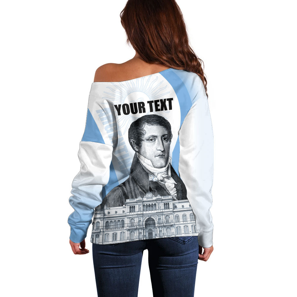 Custom Argentina Manuel Belgrano Off Shoulder Sweater Flag Day - Patriotic Sun of May