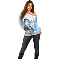 Custom Argentina Manuel Belgrano Off Shoulder Sweater Flag Day - Patriotic Sun of May
