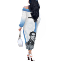 Custom Argentina Manuel Belgrano Off The Shoulder Long Sleeve Dress Flag Day - Patriotic Sun of May