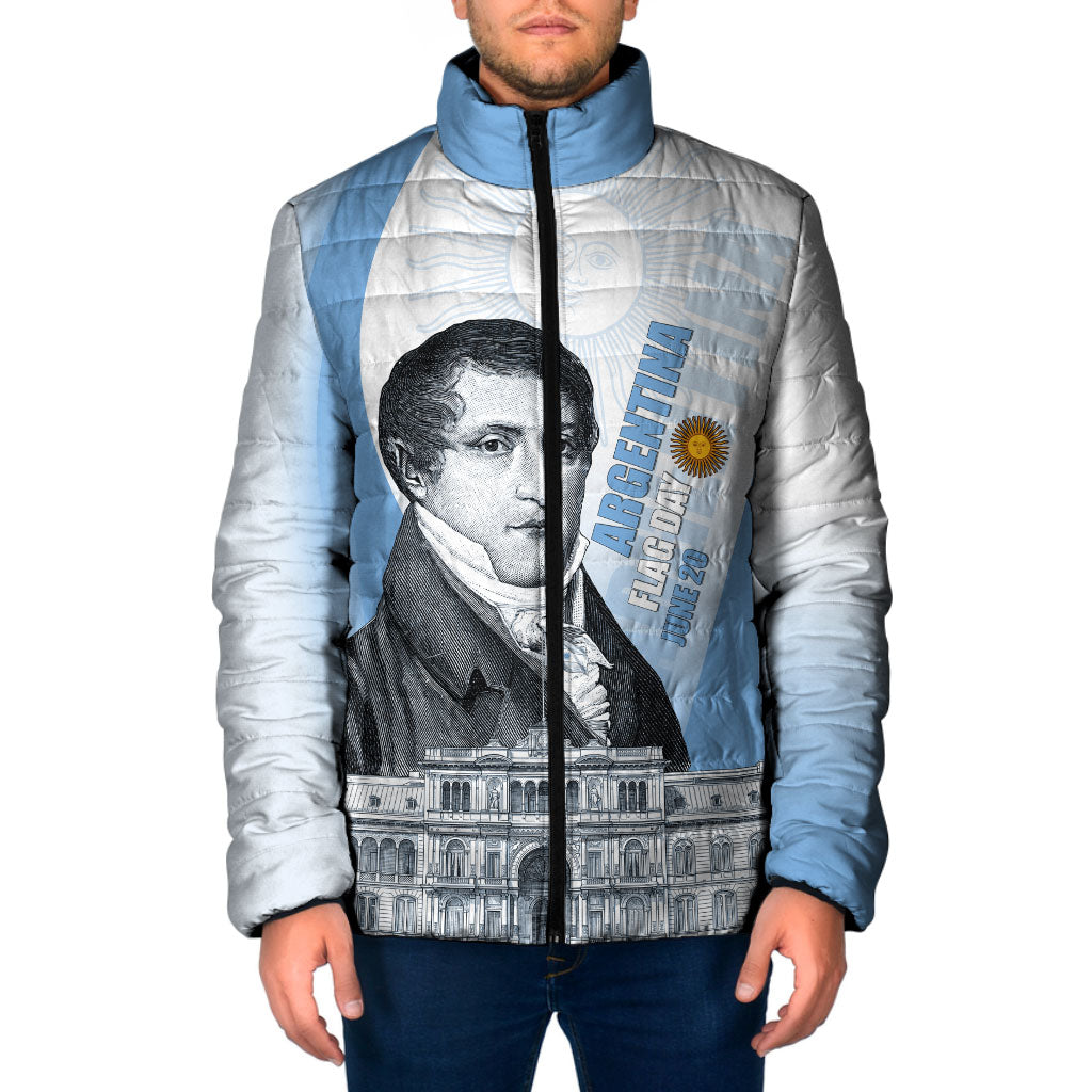 Custom Argentina Manuel Belgrano Padded Jacket Flag Day - Patriotic Sun of May