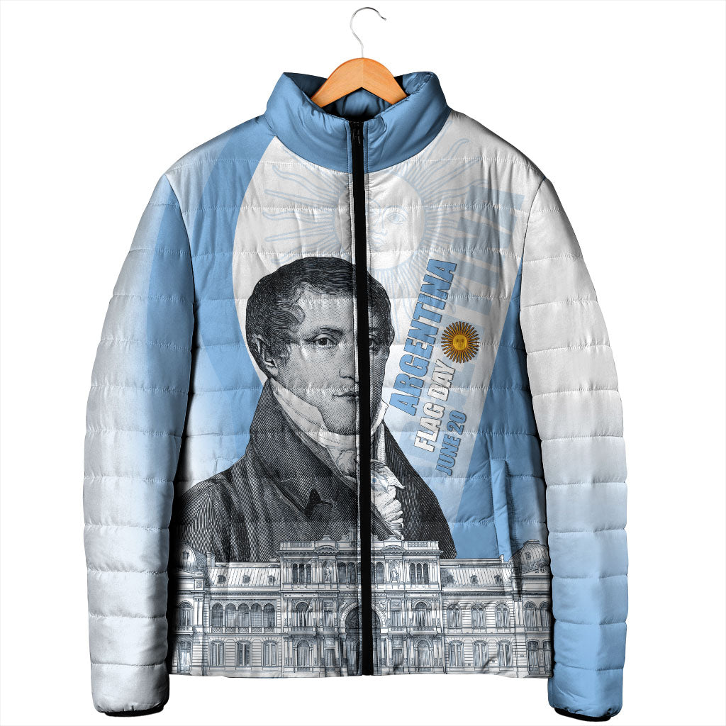 Custom Argentina Manuel Belgrano Padded Jacket Flag Day - Patriotic Sun of May