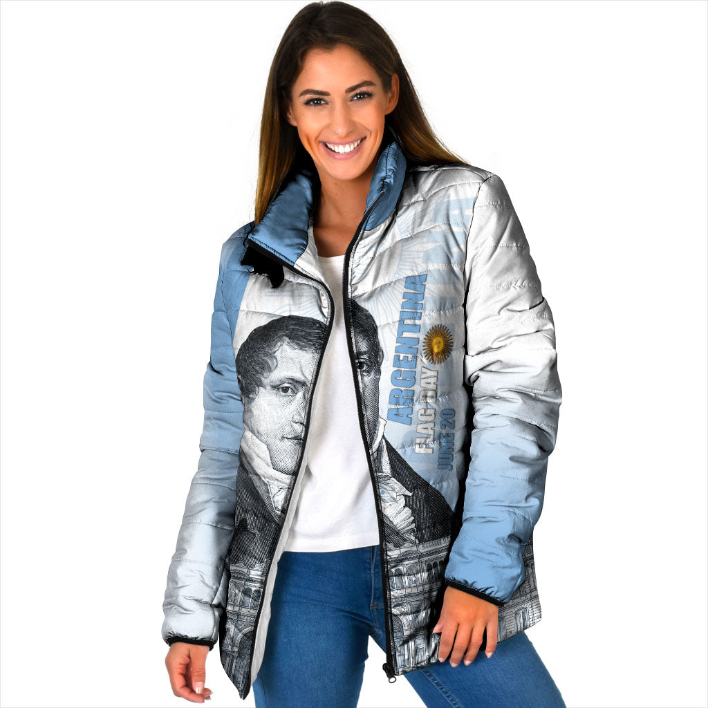 Custom Argentina Manuel Belgrano Padded Jacket Flag Day - Patriotic Sun of May
