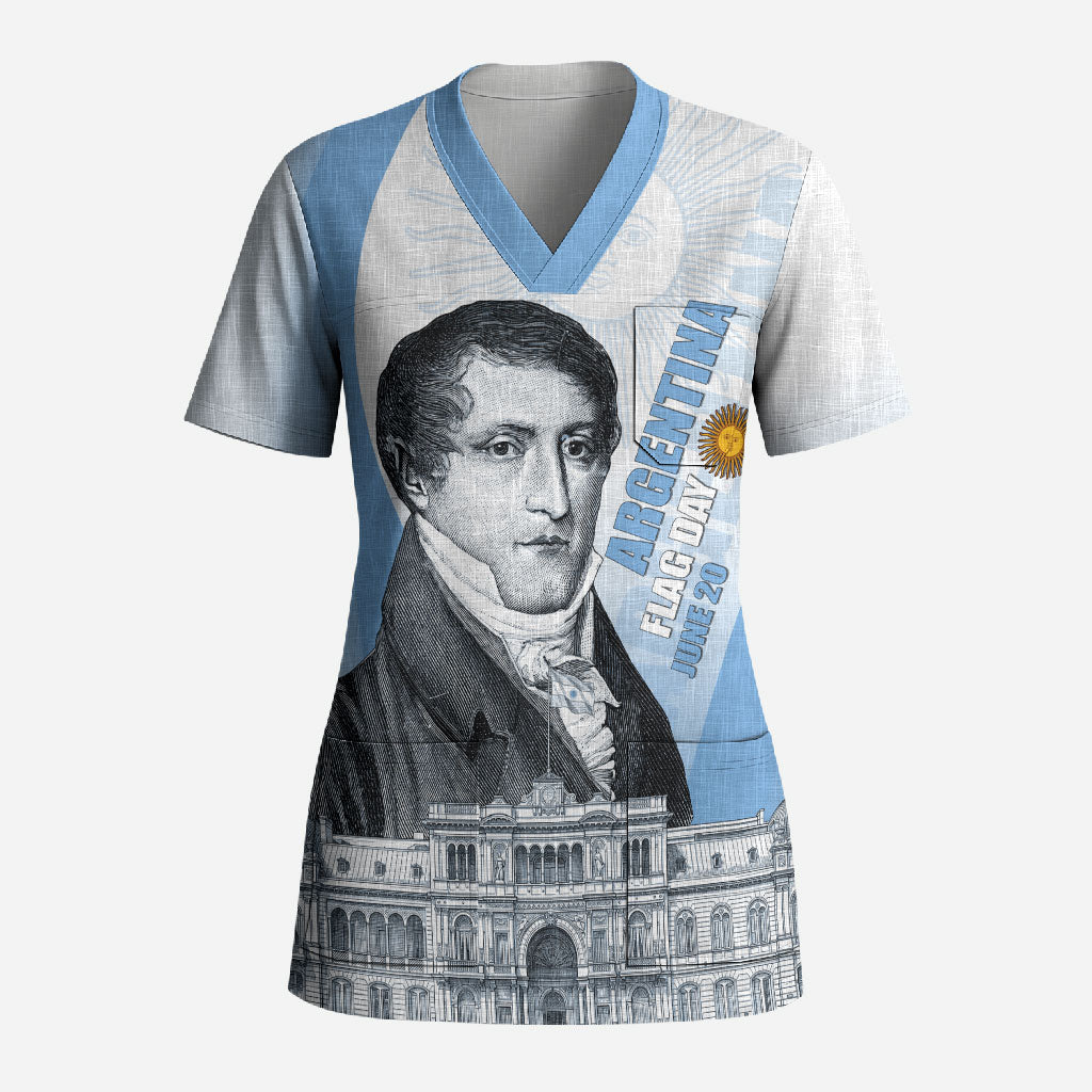 Custom Argentina Manuel Belgrano Scrub Top Flag Day - Patriotic Sun of May