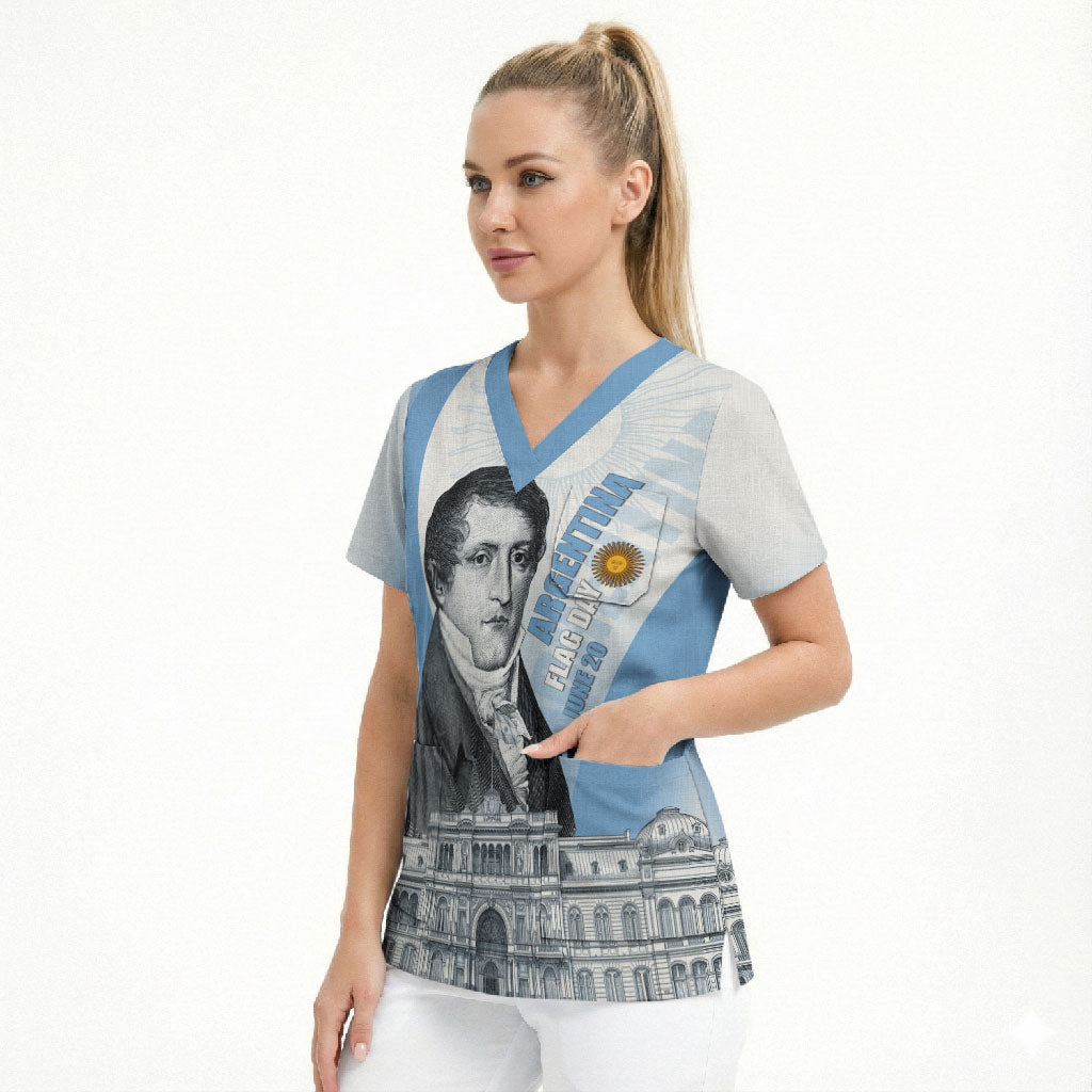 Custom Argentina Manuel Belgrano Scrub Top Flag Day - Patriotic Sun of May