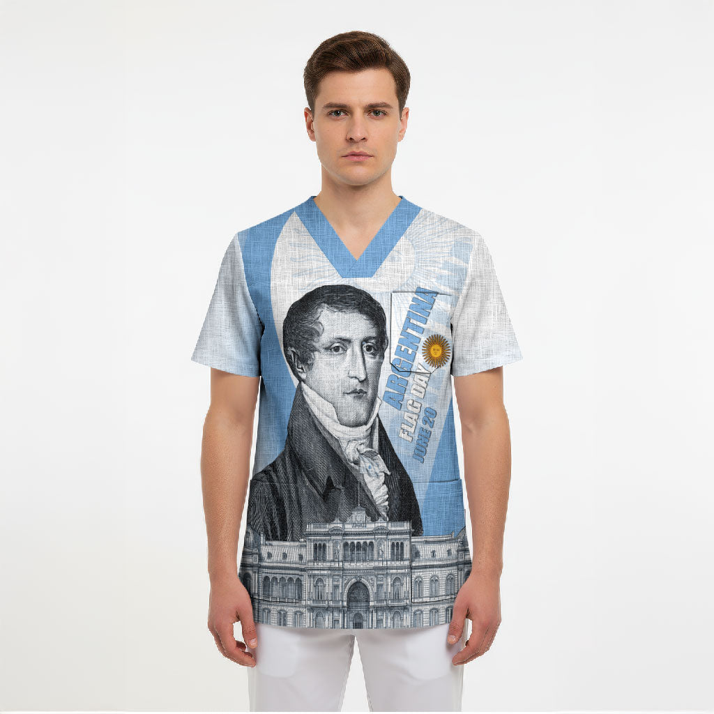 Custom Argentina Manuel Belgrano Scrub Top Flag Day - Patriotic Sun of May