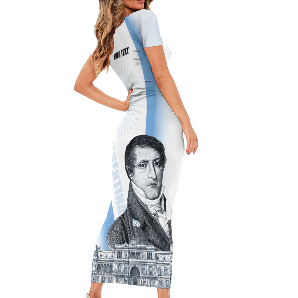 Custom Argentina Manuel Belgrano Short Sleeve Bodycon Dress Flag Day - Patriotic Sun of May