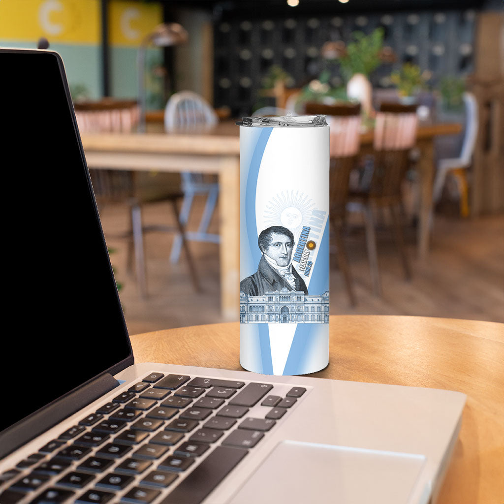 Custom Argentina Manuel Belgrano Skinny Tumbler Flag Day - Patriotic Sun of May