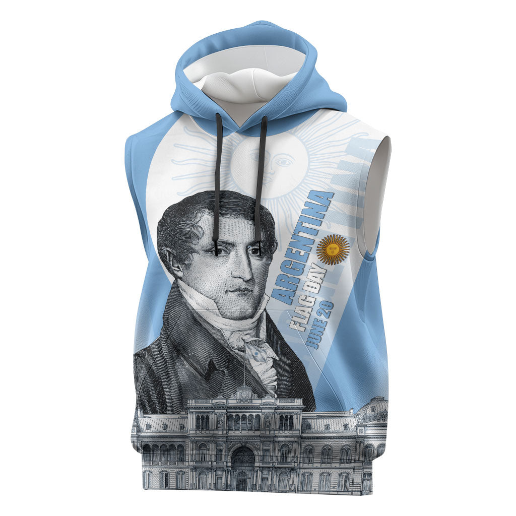 Custom Argentina Manuel Belgrano Sleeveless Hoodie Flag Day - Patriotic Sun of May