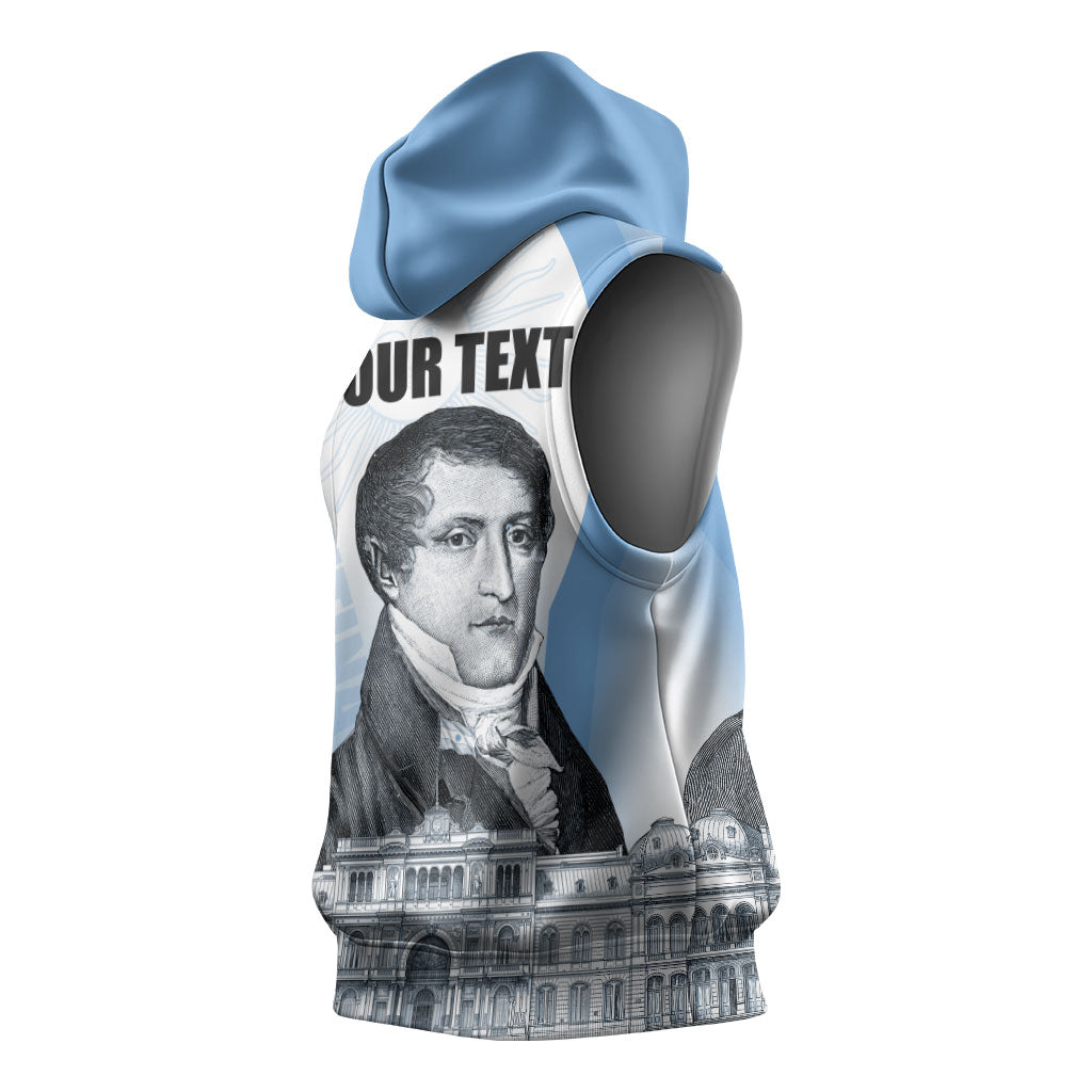 Custom Argentina Manuel Belgrano Sleeveless Hoodie Flag Day - Patriotic Sun of May