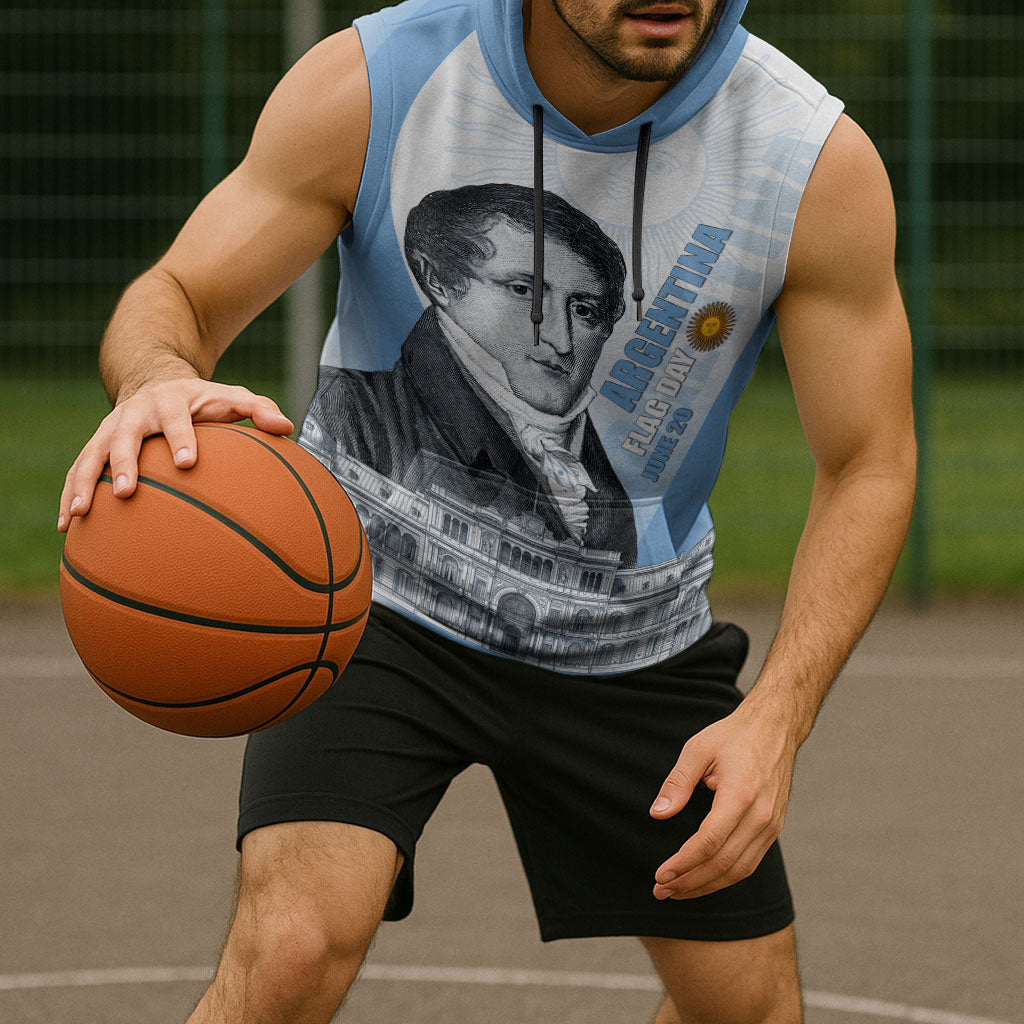 Custom Argentina Manuel Belgrano Sleeveless Hoodie Flag Day - Patriotic Sun of May