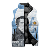 Custom Argentina Manuel Belgrano Sleeveless Puffer Jacket Flag Day - Patriotic Sun of May