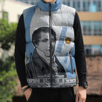 Custom Argentina Manuel Belgrano Sleeveless Puffer Jacket Flag Day - Patriotic Sun of May