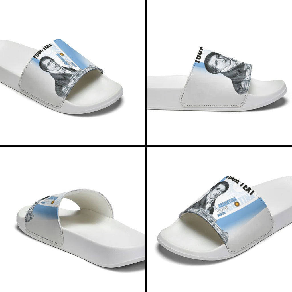Custom Argentina Manuel Belgrano Slide Sandals Flag Day - Patriotic Sun of May