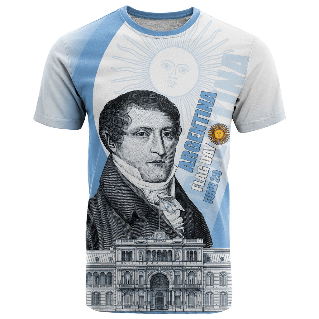 Custom Argentina Manuel Belgrano T Shirt Flag Day - Patriotic Sun of May