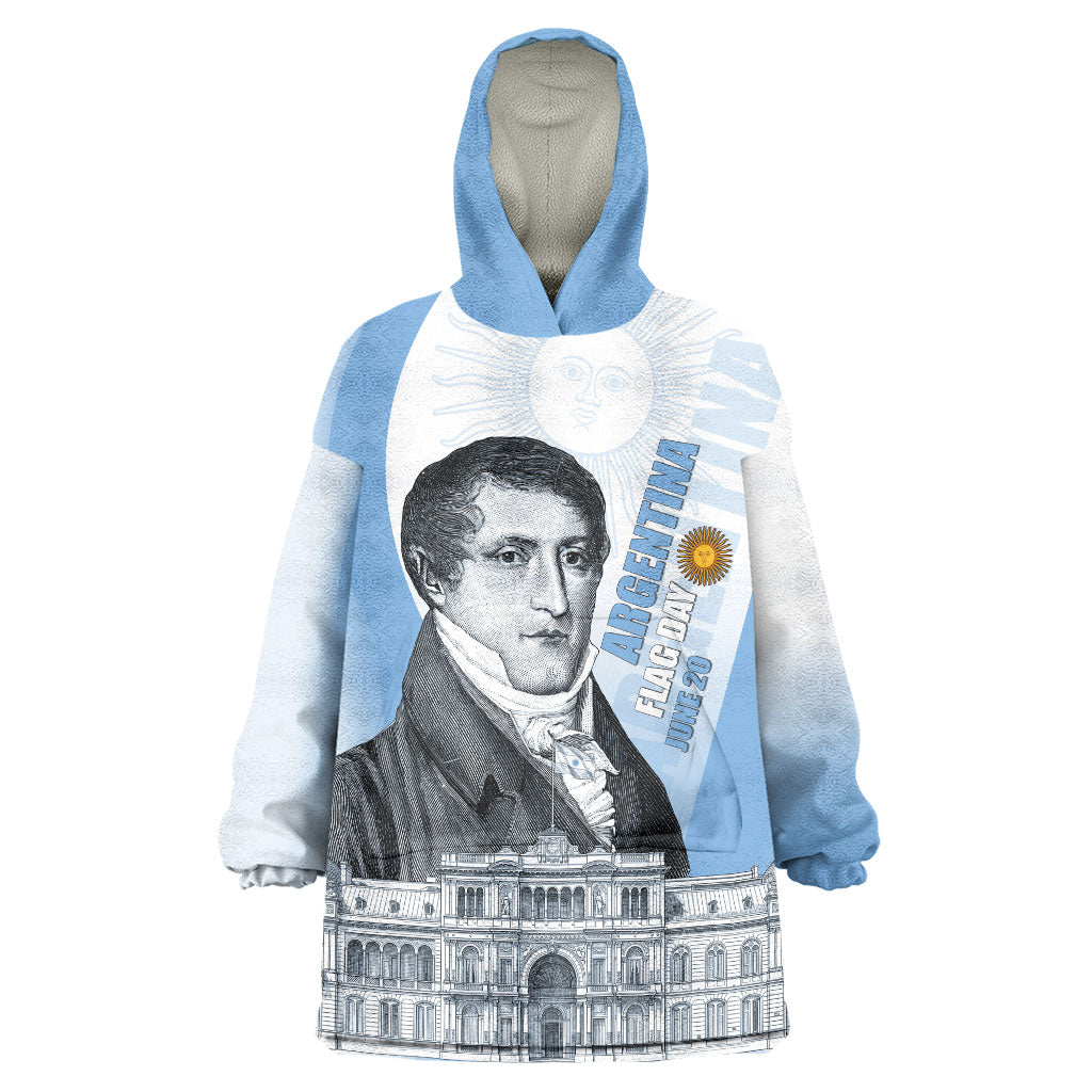 Custom Argentina Manuel Belgrano Wearable Blanket Hoodie Flag Day - Patriotic Sun of May