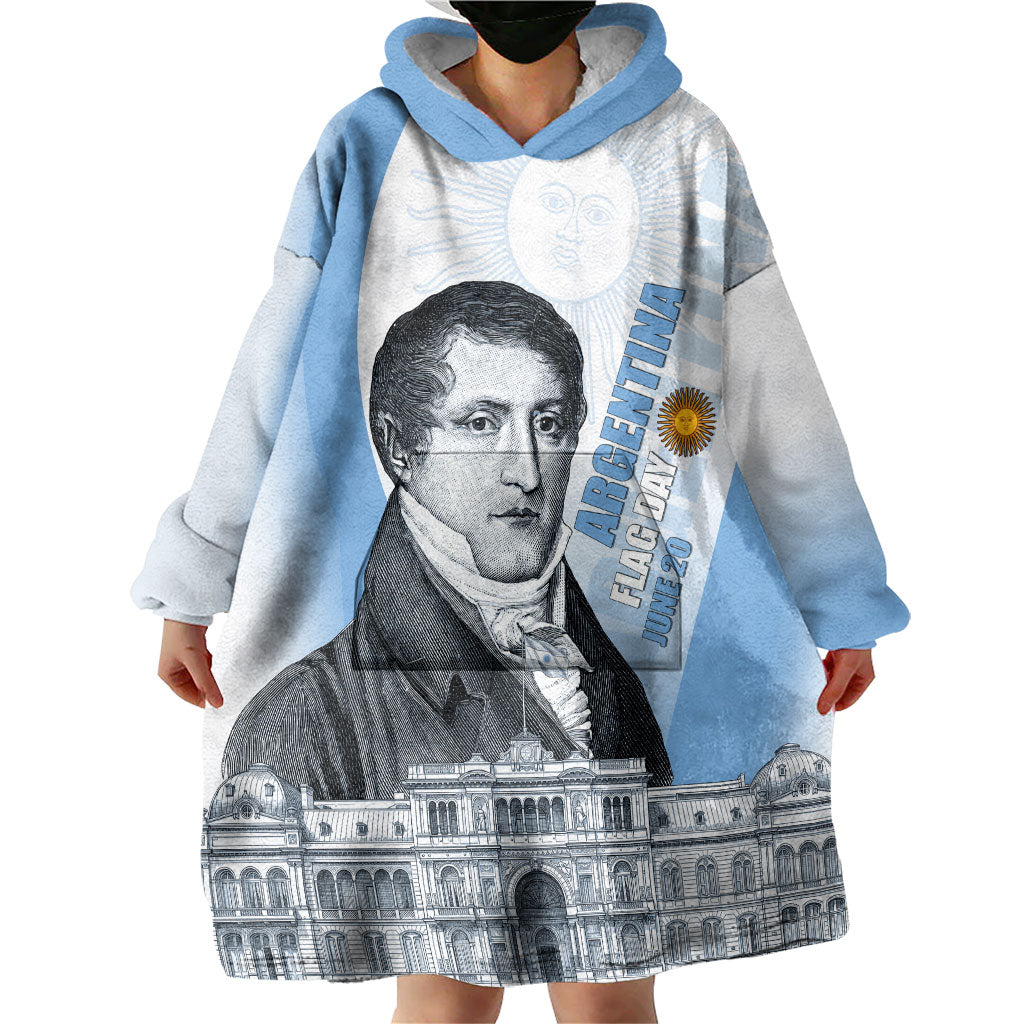 Custom Argentina Manuel Belgrano Wearable Blanket Hoodie Flag Day - Patriotic Sun of May