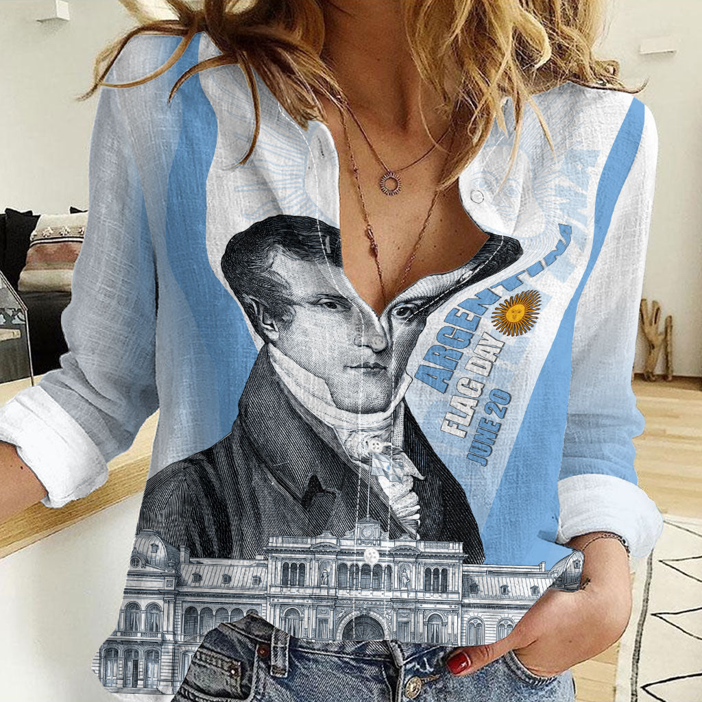 Custom Argentina Manuel Belgrano Women Casual Shirt Flag Day - Patriotic Sun of May