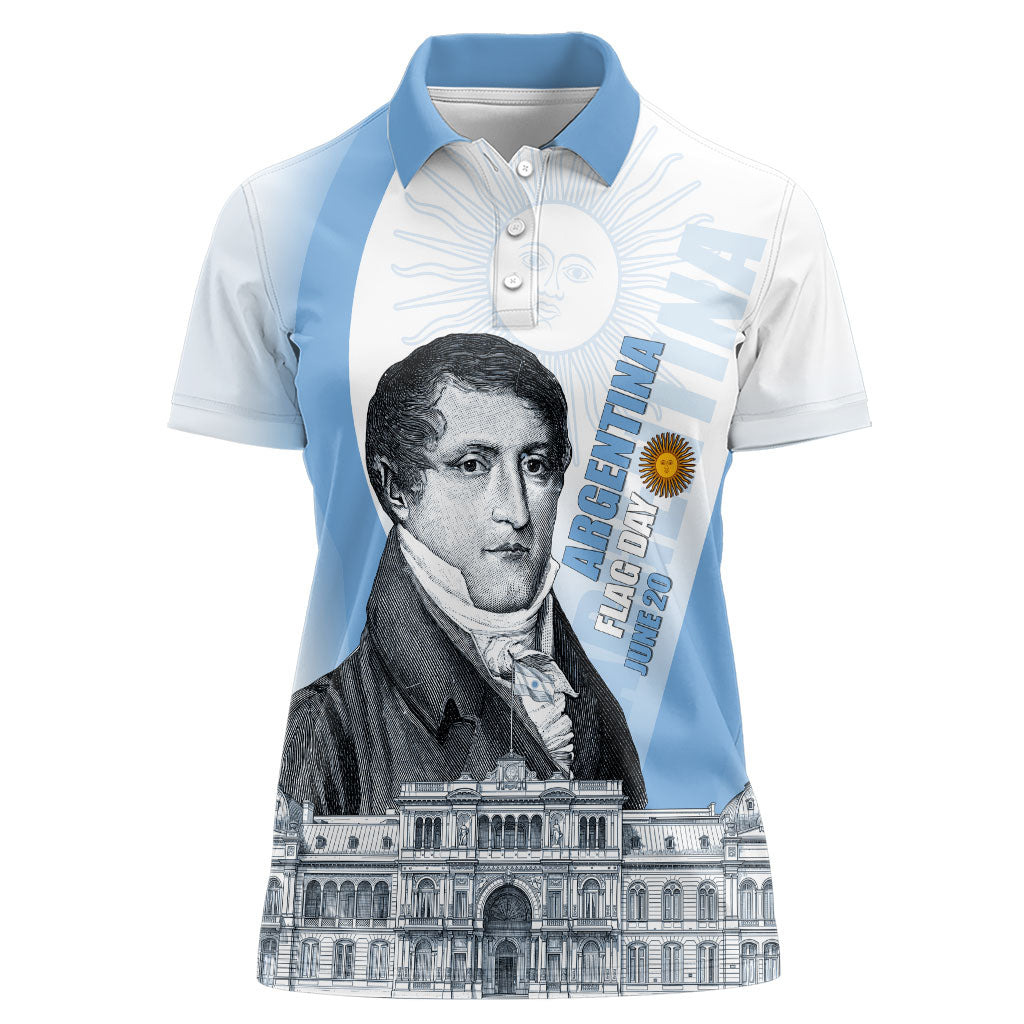 Custom Argentina Manuel Belgrano Women Polo Shirt Flag Day - Patriotic Sun of May